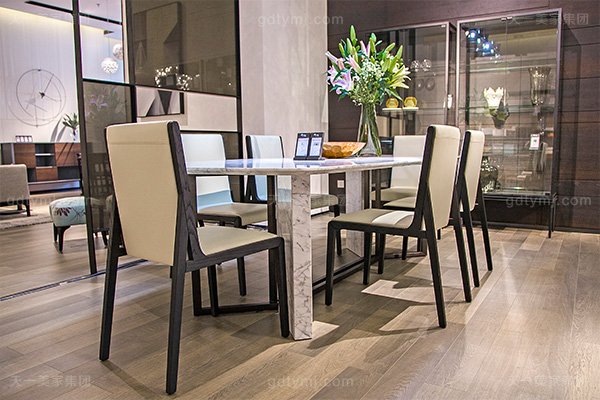 意大利極簡奢高端實(shí)木真皮餐桌椅家具組合餐廳組合家具
